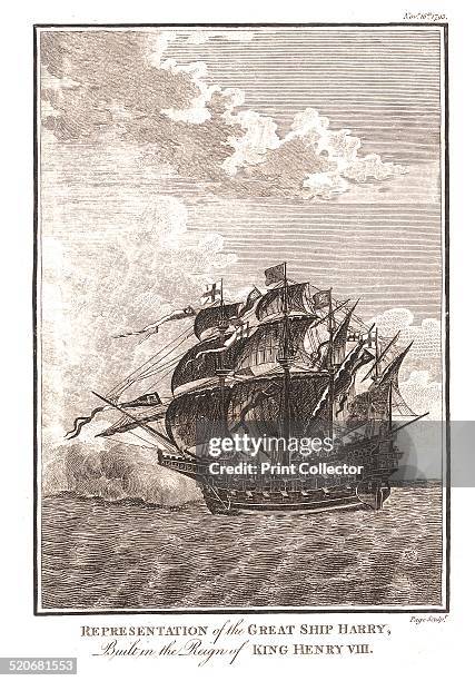 Representations of the Great Ship Harry built in the Reign of King Henry VIII.Published by Alex Hogg.Spencers New History of England.