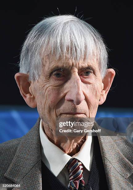 Theoretical physicist and mathematician, Freeman Dyson attends the New Space Exploration Initiative "Breakthrough Starshot" Announcement at One World...