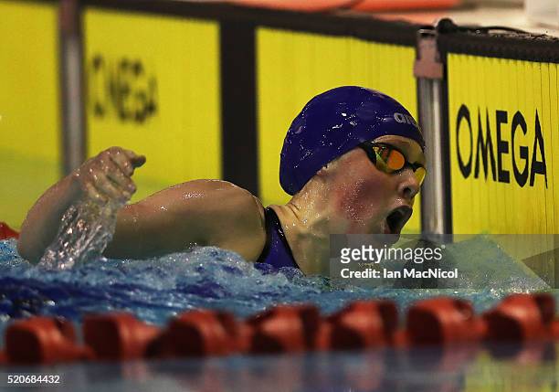 Hannah Miley competes in the Final of The Women's 400IM during Day One of The British Swimming Championships at Tollcross International Swimming...