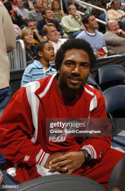 Cornerback Allen Rossum of the Atlanta Falcons attends the game between the Sacramento Kings and Atlanta Hawks at Philips Arena on January 7, 2005 in...