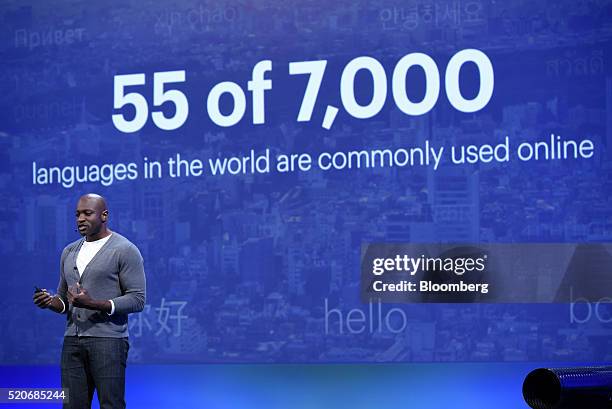 Ime Archibong, director of strategic partnerships for Facebook Inc., speaks during the Facebook F8 Developers Conference in San Francisco,...