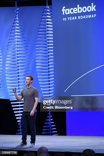 Mark Zuckerberg, founder and chief executive officer of Facebook Inc., speaks during the Facebook F8 Developers Conference in San Francisco,...