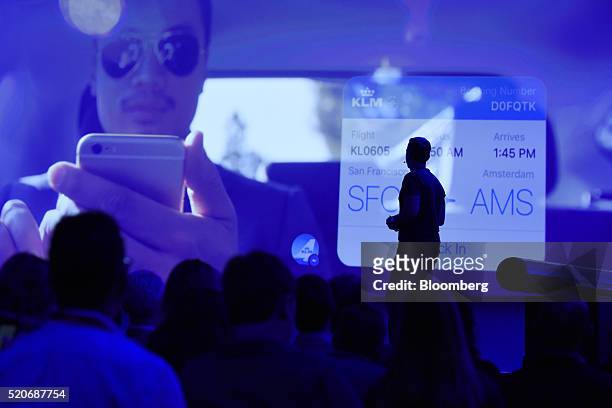David Marcus, vice president of messaging products for Facebook Inc., watches a presentation during the Facebook F8 Developers Conference in San...