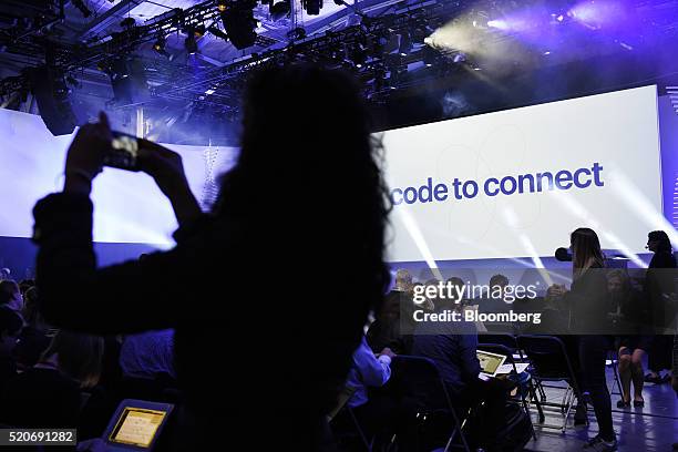 Attendees wait for the start of a keynote presentation during the Facebook F8 Developers Conference in San Francisco, California, U.S., on Tuesday,...