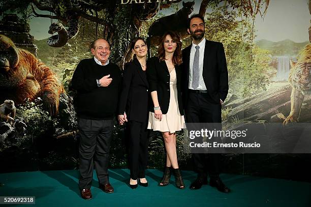 Gianfranco Magalli, Giovanna Mezzogiorno, Violante Placido and Neri Marcore attend the 'Il Libro Della Giungla' Premiere at Cinema Barberini on April...