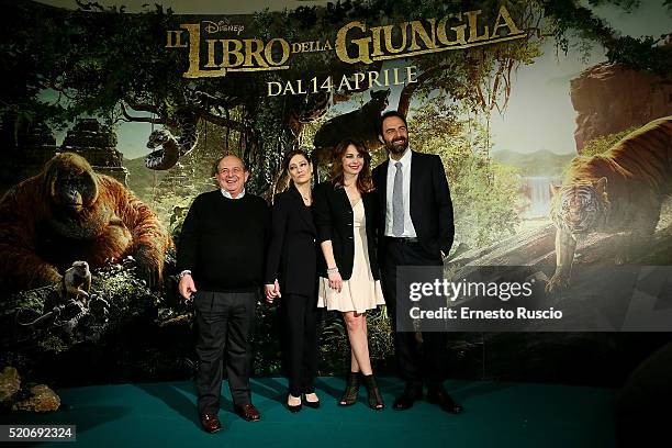 Gianfranco Magalli, Giovanna Mezzogiorno, Violante Placido and Neri Marcore attend the 'Il Libro Della Giungla' Premiere at Cinema Barberini on April...