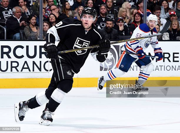 Tanner Pearson of the Los Angeles Kings skates during the game against the Edmonton Oilers on March 26, 2016 at STAPLES Center in Los Angeles,...