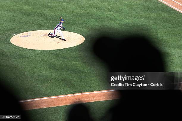 Pitcher Matt Harvey, New York Mets, pitching during the New York Mets Vs Philadelphia Phillies, Mets home opener at Citi Field on April 10, 2016 in...