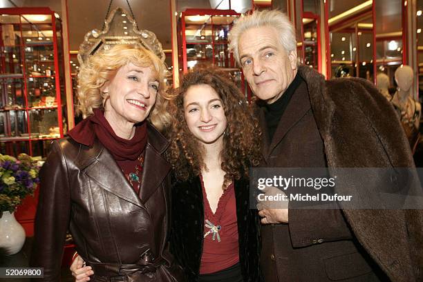 Designer Loulou de la Falaise with husband Tadde Klossowsky and daughter Anna attend the Loulou de la Falaise Shop opening party at rue Cambon near...