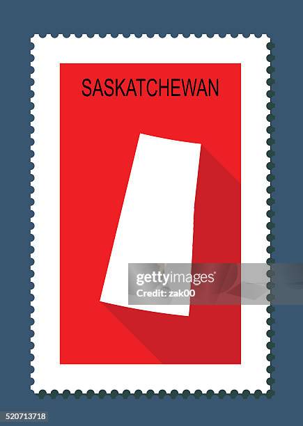 saskatchewan map on red background, long shadow, flat design,stamp - saskatchewan stock illustrations