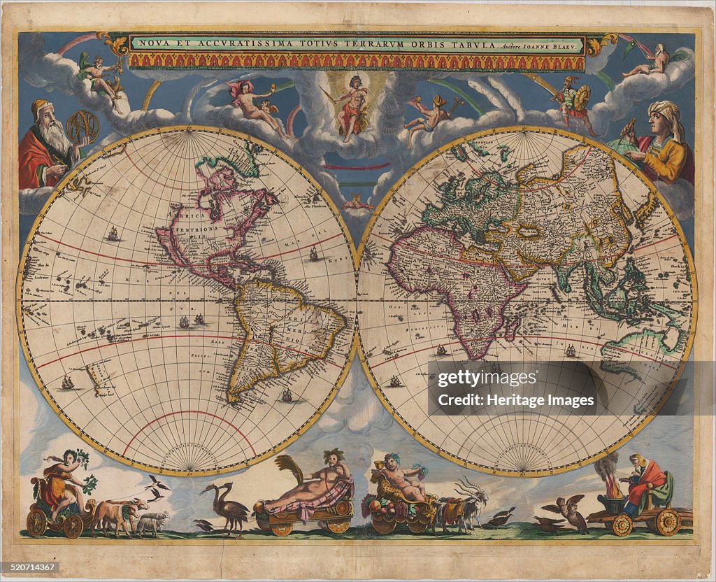 Double hemisphere map of the World. Artist: Blaeu, Joan (1596-1673)