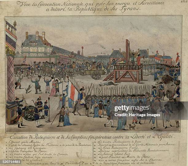 The execution of Robespierre and his supporters on 28 July 1794. Found in the collection of Bibliothèque Nationale de France.