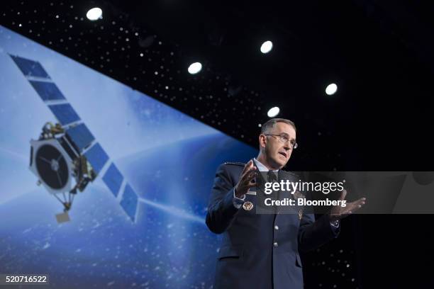 General John Hyten, commander of United States Air Force Space Command, speaks during the 32nd Space Symposium in Colorado Springs, Colorado, U.S.,...