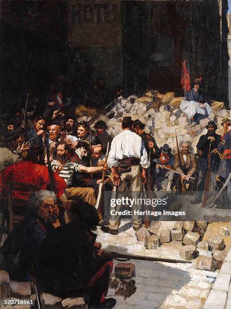 Barricade, the Paris Commune, May 1871. Found in the collection of Musée de l'Histoire de France, Château de Versailles.