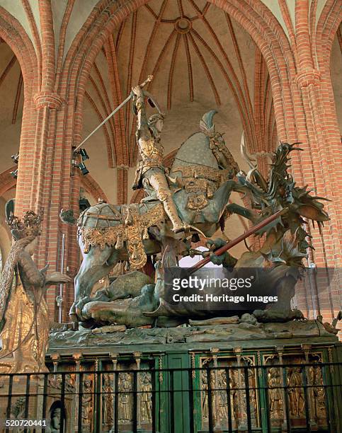 St George and the Dragon statue, inside the Storkyrkan Church, Stockholm, Sweden. The Storkyrkan is the oldest church in Gamla Stan, the old town of...