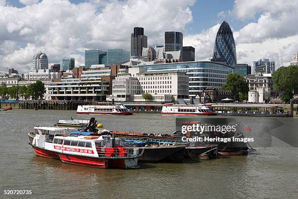 The City from the Thames, London, 2009. View showing the skyscapers of the City of London, including Tower 42 designed by Richard Seifert and...