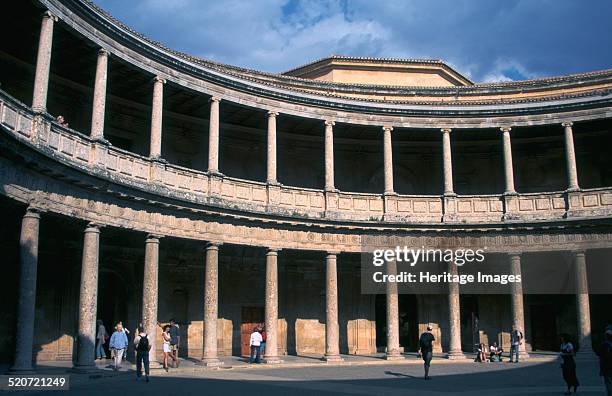 Palace of Charles V, Alhambra, Granada, Andalusia, Spain. In 1526, the Holy Roman Emperor Charles V commissioned Pedro Machuca, a student of...