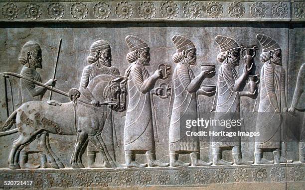 Relief of Syrians or Lydians, the Apadana, Persepolis, Iran. The capital of Achaemenid Persia, Persepolis was predominantly built during the reigns...