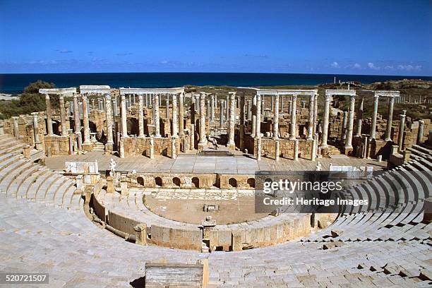 The theatre, Leptis Magna, Libya. Leptis Magna was one of the most important cities in Roman North Africa, attaining the peak of its prominence in...