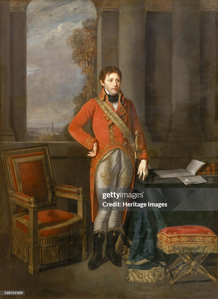 Napoleon Bonaparte as First Consul before a view of Antwerp. Artist: Greuze, Jean-Baptiste (1725-1805)