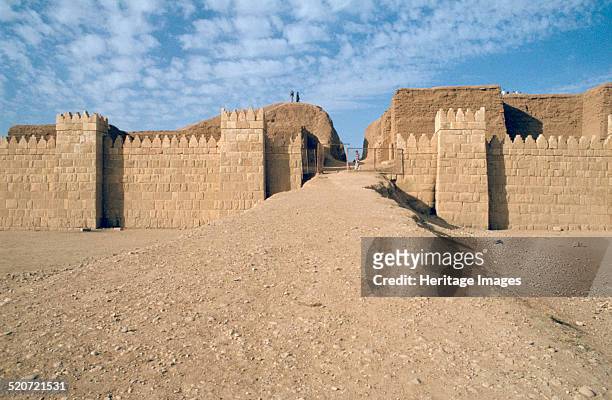 Facade of the Shamash Gate, Nineveh, Iraq, 1977. Reconstruction built in the 1960s of one of the great gates of the ancient Assyrian city of Nineveh.