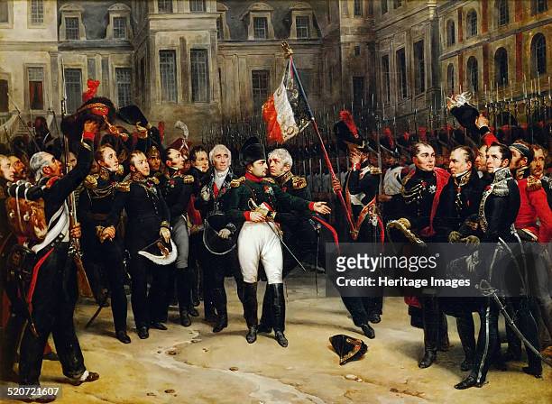 Napoleon's farewell to the Imperial Guard in the courtyard of the Palace of Fontainebleau on 20 April 1814. Found in the collection of Musée de...