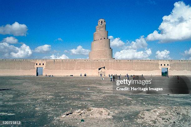 Minaret from within the Friday Mosque, Samarra, Iraq, 1977. This great spiral minaret was built in the mid 9th century by the Abbasid Caliph...