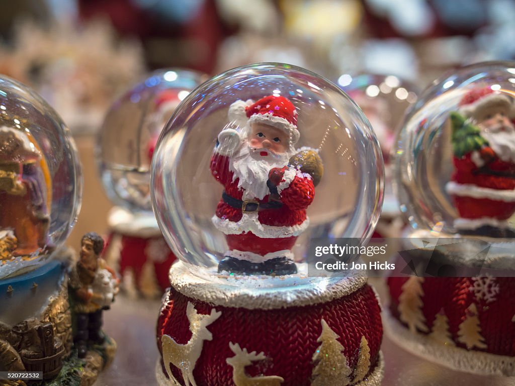 Snow globes for sale in Stuttgart Christmas Market, Germany.