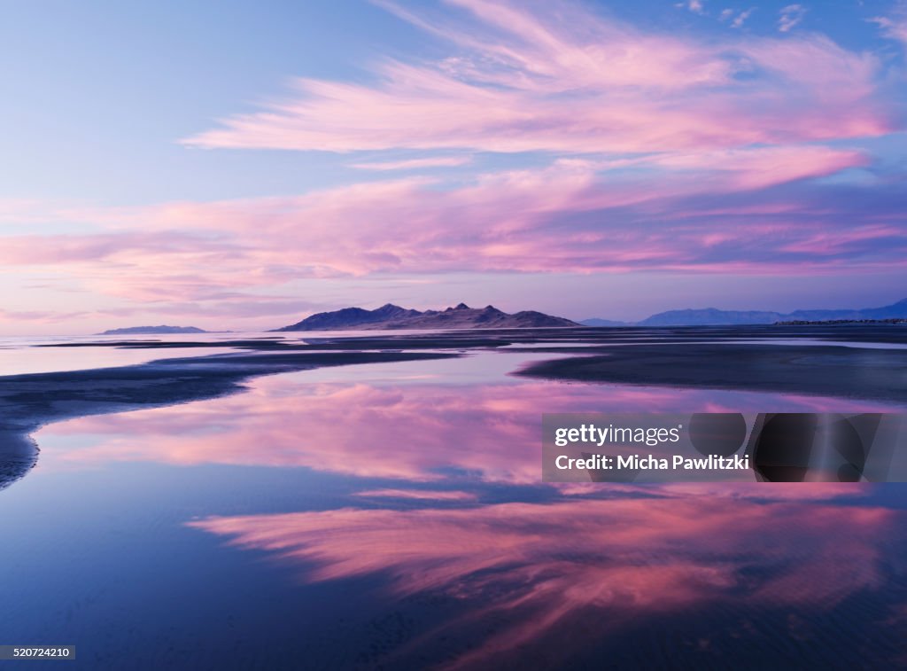 Pink Clouds reflecting in Salt Lake, Utah, USA