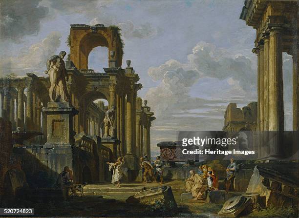 Architectural Capriccio of the Roman Forum with Philosophers and Soldiers among Ancient Ruins. Found in the collection of National Museum of Western...