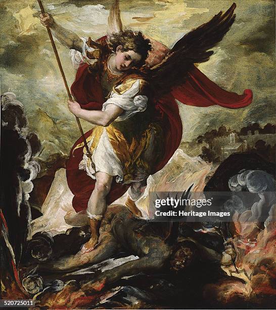 Saint Michael Vanquishing Satan. Found in the collection of Thyssen-Bornemisza Collections.