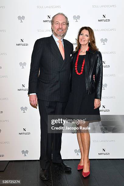 Arturo Artom and Alessandra Repini attends Natuzzi Soul Landscapes on April 12, 2016 in Milan, Italy.