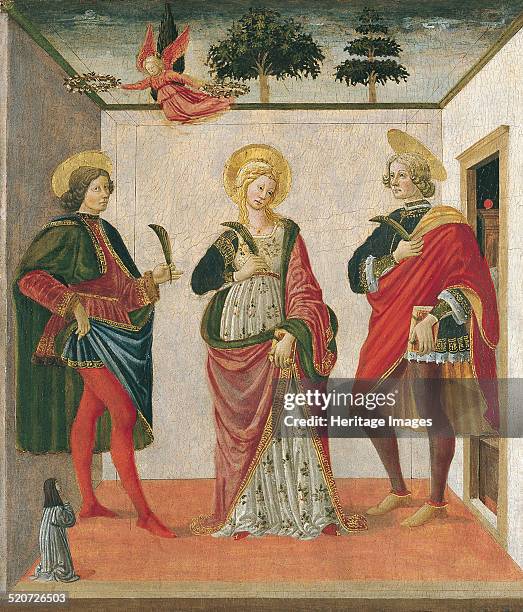 Saint Cecilia between Saint Valerian and Saint Tiburtius with a Donor. Found in the collection of Thyssen-Bornemisza Collections.