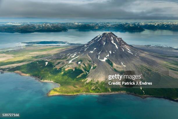 aerial of mt. augustine volcano - volcanic terrain ストックフォトと画像