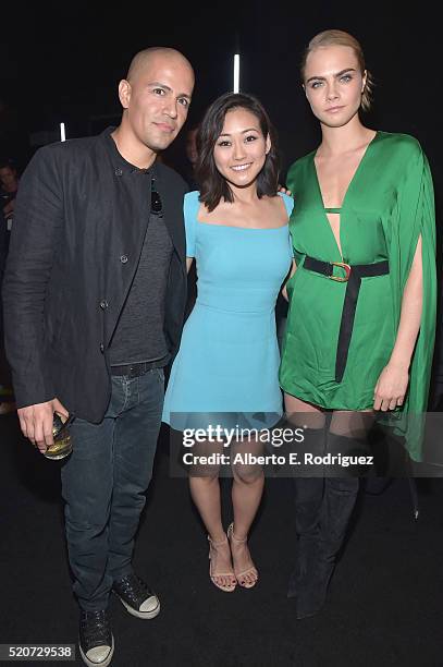 Actor Jay Hernandez, actresses Karen Fukuhara and Cara Delevingne attend CinemaCon 2016 Warner Bros. Pictures Invites You to "The Big Picture," an...