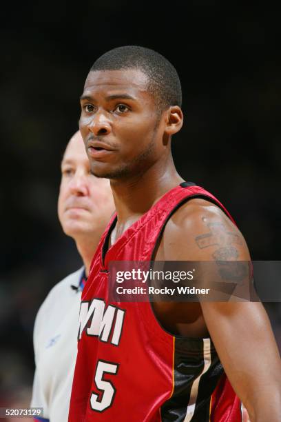 Keyon Dooling of the Miami Heat is on the court during the game against the Golden State Warriors at the Arena in Oakland on January 12, 2005 in...