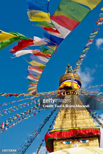 buddhist stupa of bodnath in kathmandu valley, nepal - bodnath stock-fotos und bilder