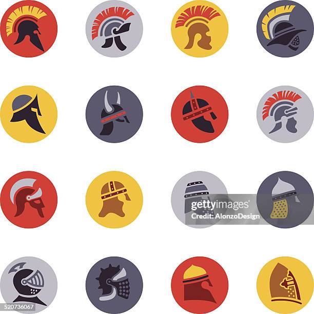 stockillustraties, clipart, cartoons en iconen met warrior helmet icon set - sparta greece