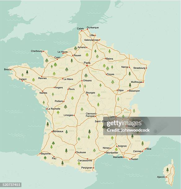 einfache französische retro-karte - normandy stock-grafiken, -clipart, -cartoons und -symbole