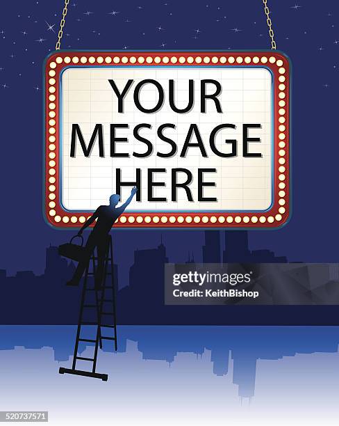illustrazioni stock, clip art, cartoni animati e icone di tendenza di bandiera di theatre su sfondo città - casetta per bambini