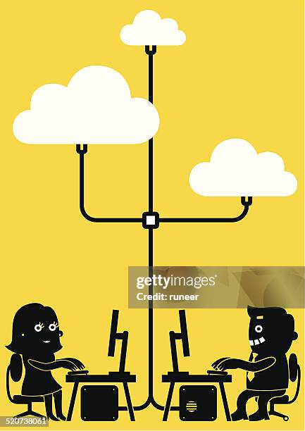 office cloud computing | yellow business concept - black computer engineer stock illustrations