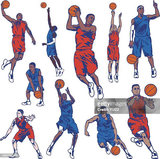 ilustrações de stock, clip art, desenhos animados e ícones de conjunto de jogador de basquetebol - athlete stock illustrations