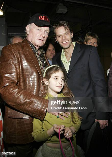 Singer Mike Love, his daughter Ambha and actor Brandon Wardell attend the after party for "Good Vibrations" at the Dodger Stages January 27, 2005 in...