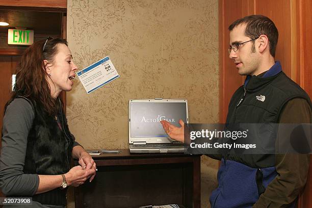 Actress Mackenzie Phillips visits the ActorGear.com display at the Gibson Gift Lounge during the 2005 Sundance Film Festival on January 26, 2005 in...