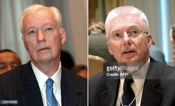 This combo pimage made of file pictures taken in 2002 during the World Economic Forum at New York's Waldorf-Astoria hotel shows CEO of the Gillette...