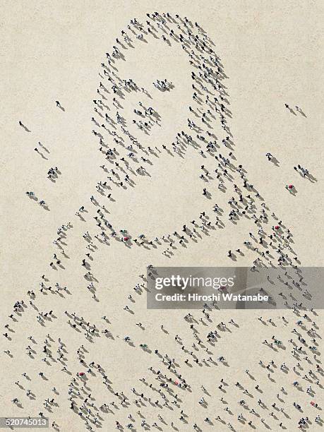 ?mona lisa?  made out of walking people - davinci stock-fotos und bilder