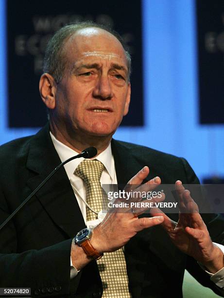 Israeli Ehud Olmert, Vice Prime Minister and Minister of Industry, Trade, Labour and Communications talks during during the session "is the peace...