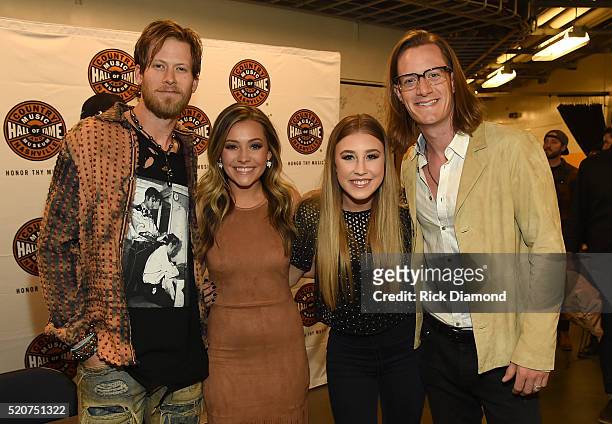 Brian Kelley of Florida Georgia Line, Taylor Dye and Madison Marlow of Maddie & Tae, and Tyler Hubbard of Florida Georgia Line attend All For The...