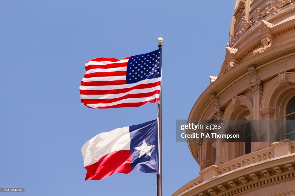 Flags, Texas State Capitol building, Austin