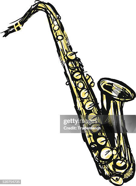 illustrated saxophone - brass band stock illustrations